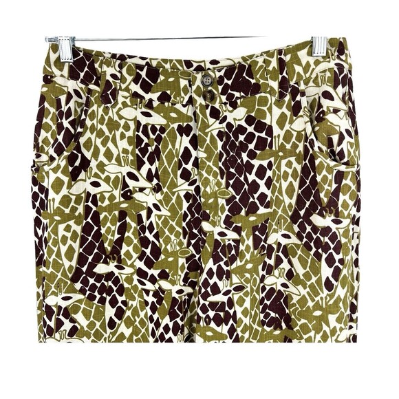 ModCloth Wide Leg Pants LARGE Giraffe Print Linen Blend Brown Green Safari - Picture 2 of 11